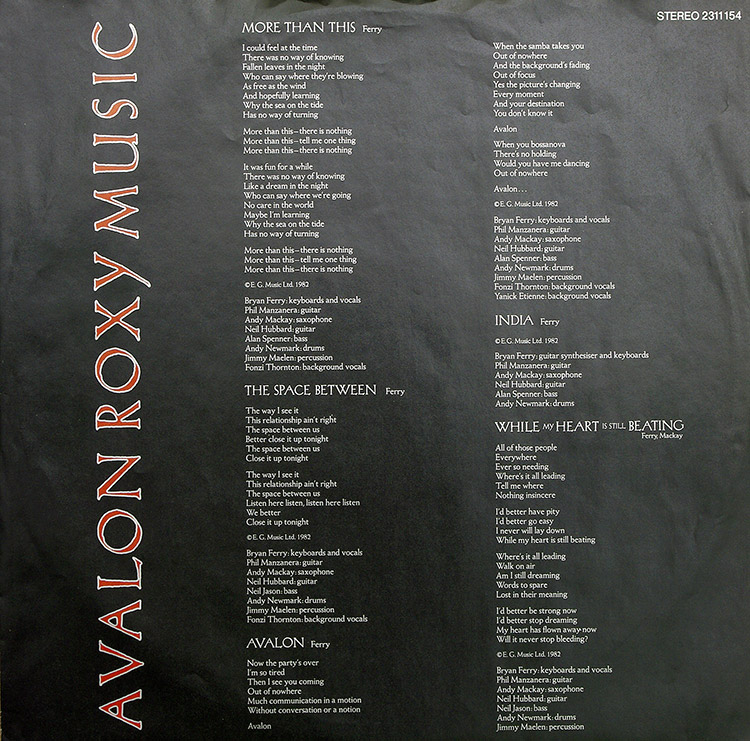 ROXY MUSIC Avalon в продаже ROXY MUSIC Avalon в продаже