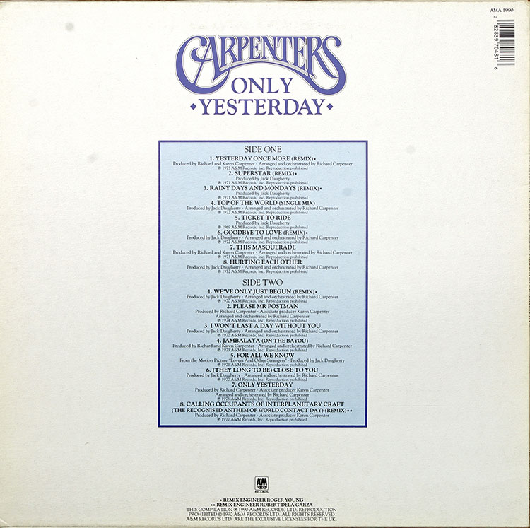 Carpenters Only Yesterday в продаже Carpenters Only Yesterday в продаже